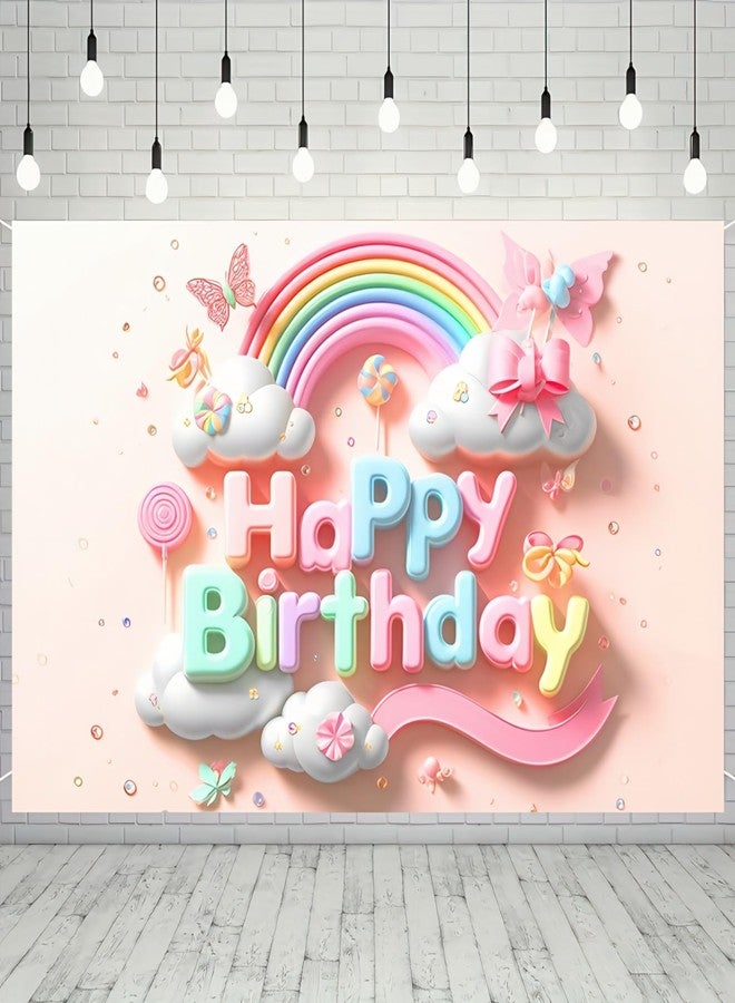 BlissYard Rainbow Clouds and Butterfly Lollipop Birthday Banner - 71x43 Inch Polyester Rainbow Banner Photography Backdrop for Birthday Parties Celebrations Home and Garden Decor by BlissYard - Image 1